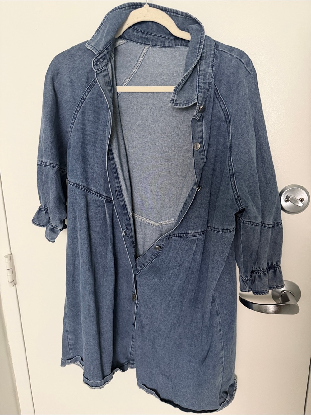Casual Denim Mini Dress - Light Blue